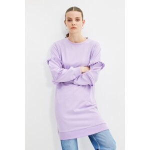 Trendyol Lilac Crew Neck Sleeves Frilly Knitted Tunic