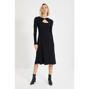 Trendyol Black Collar Detailed Ribbed Knitted Dress