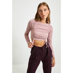 Trendyol Dried Rose Crop Pleated Crepe Knitted Blouse