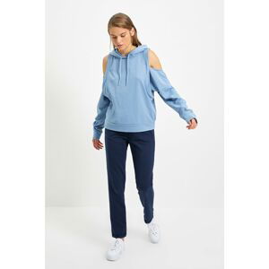 Trendyol Blue Cut Out Hoodie Basic Knitted Sweatshirt