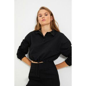 Trendyol Black Polo Neck Crop Knitted Slim Sweatshirt