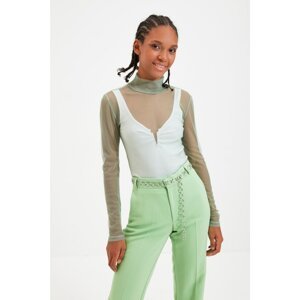 Trendyol Mint Stand Up Collar Tulle Knitted Blouse