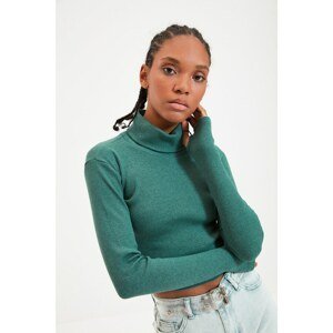 Trendyol Dark Mint Fitted/Skinned Turtleneck Toe Detail Ribbed Stretch Knit Blouse