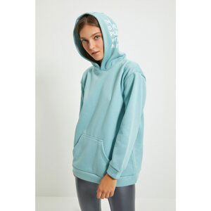 Trendyol Mint Printed Rack Sweatshirt with Fleece Fleece