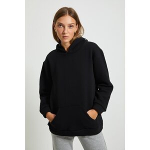 Trendyol Black Printed Raised Boyfriend Thick Knitted Thin Sweatshirt