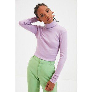 Trendyol Lilac Turtleneck Finger Detailed Ribbed Knitted Blouse