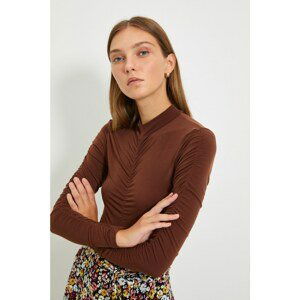 Trendyol Brown Slim Shirred Detailed Knitted Body with Snap fastener