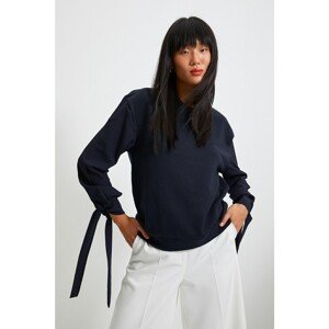 Trendyol Navy Blue Sleeves Poplin Detailed Basic Knitted Blouse