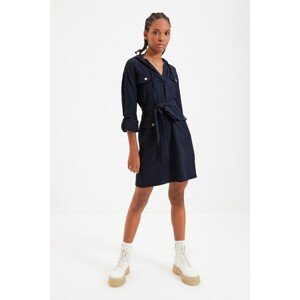 Trendyol Navy Blue Belted Hooded Dress