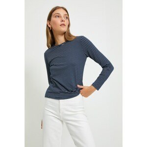 Trendyol Navy Striped Basic Long Sleeve Knitted Knitted T-Shirt