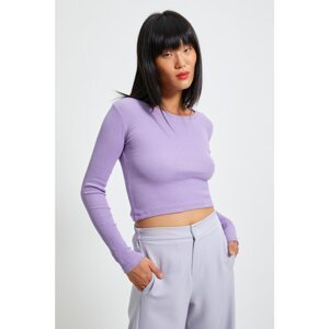 Trendyol Lilac Corduroy Crop Knitted Blouse
