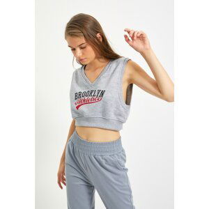 Trendyol Gray Printed Crop Knitted T-Shirt