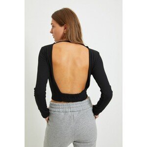 Trendyol Black Low Back Ribbed Crop Knitted Blouse