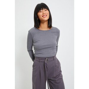 Trendyol Anthracite Low Back Ribbed Crop Knitted Blouse
