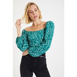 Trendyol Green Floral Square Neck Knitted Blouse