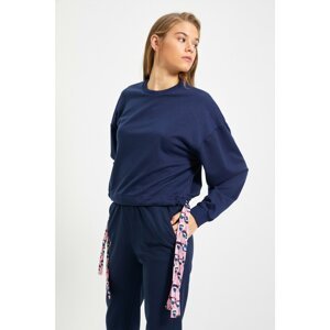 Trendyol Navy Blue Woven Tie Detail Basic Knitted Thin Sweatshirt