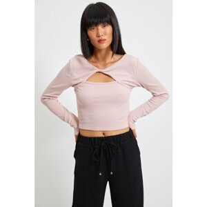Trendyol Dried Rose Decollete Detailed Ribbed Fitted Knitted Blouse
