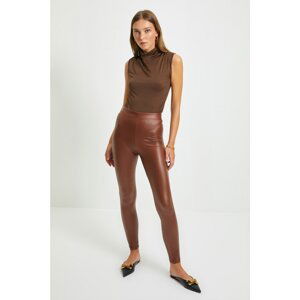 Trendyol Brown Leather Look Knitted Leggings