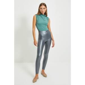 Trendyol Anthracite Leather Look Knitted Leggings