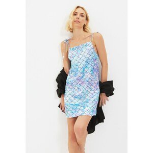 Trendyol Blue Honeycomb Satin Nightgown