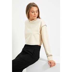 Trendyol Beige Bedspread Stitched Crop Knitted Slim Sweatshirt