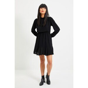 Trendyol Black Stand Up Collar Ruffle Detailed Dress