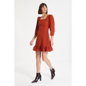 Trendyol Brown Square Collar Buttoned Dress