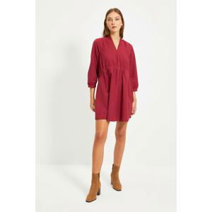 Trendyol Burgundy Pleated V-Neck Dress