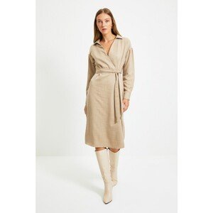 Trendyol Camel Belted Double Breasted Collar Dress