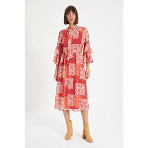 Trendyol Red Ruffle Patterned Dress