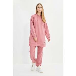 Trendyol Dried Rose Hooded Knitted Tracksuit Set