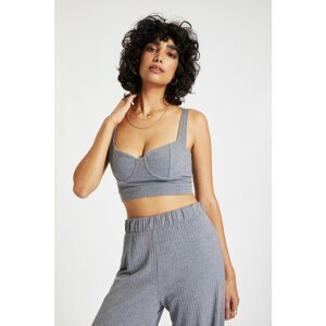 Trendyol Anthracite Chest Cup Crop Knitted Blouse