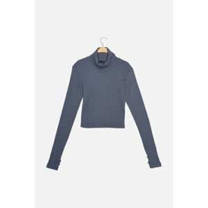 Trendyol Indigo Fitted Turtleneck Toe Detail Ribbed Stretch Knit Blouse