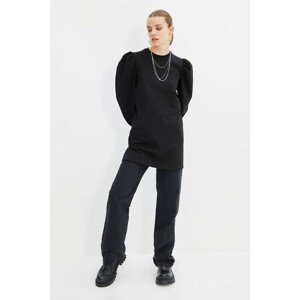 Trendyol Black Sleeve Detail Knitted Crewneck Tunic with a Slit