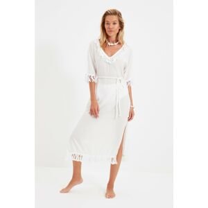Trendyol White Tassel Detailed Beach Dress
