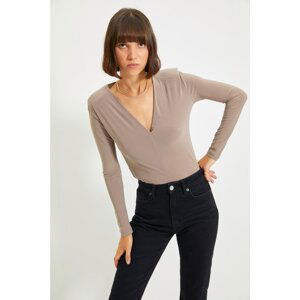 Trendyol Mink V Neck Waistband Knitted Blouse