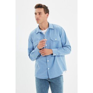 Trendyol Indigo Mens Relax Fit Shirt Collar Double Pocket Covered Long Sleeve Shirt