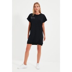 Trendyol Navy Blue Front And Back Printed Knit Dress