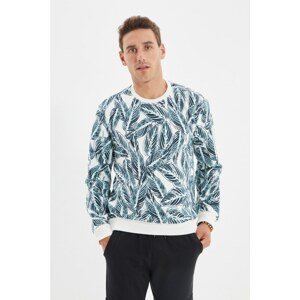 Trendyol Ecru Men Regular Fit Crew Neck Tropical Printed Sweatshirt
