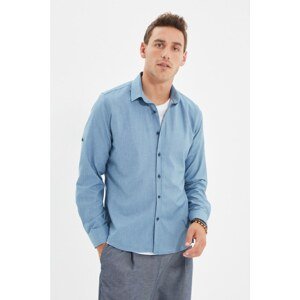 Trendyol Blue Men's Slim Fit Shirt Collar Long Sleeve Epaulette Shirt