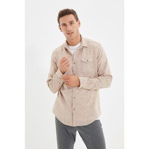 Trendyol Mink Men Linen Double Pocket Covered Slim Fit Shirt