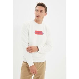 Trendyol Ecru Men's Slim Fit Slogan Printed Sweatshirt