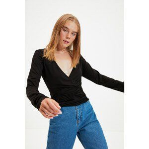 Trendyol Black Double Breasted Collar Knitted Blouse