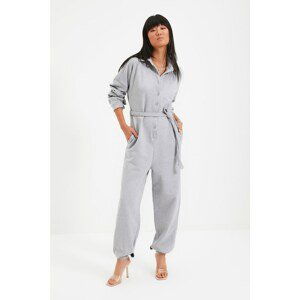 Trendyol Gray Shirt Collar Raised Knitted Overalls