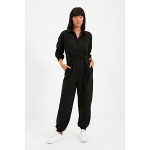 Trendyol Black Shirt Collar Raised Knitted Jumpsuit