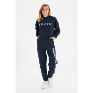 Trendyol Navy Blue Raised Printed Knitted Sweatshirt