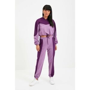 Trendyol Lilac Color Block Hooded Knitted Tracksuit Set