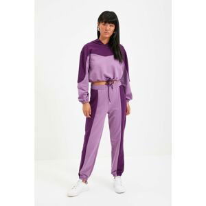 Trendyol Lilac Color Block Hooded Knitted Tracksuit Set