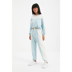 Trendyol Blue Color Block Hooded Knitted Tracksuit Set