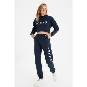 Trendyol Navy Blue Raised Printed Knitted Sweatpants